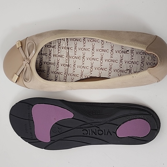 Vionic Minna Ballet Flat Beige Suede with Leather Toe and Heel Size 6 - Picture 13 of 14